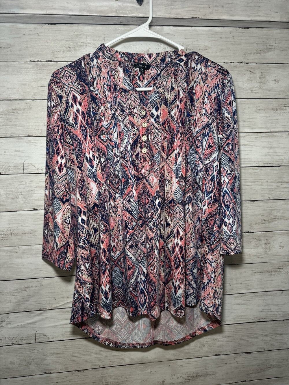 Links Women’s Medium 3/4 Sleeve Lightweight Blouse Top Pink Blue